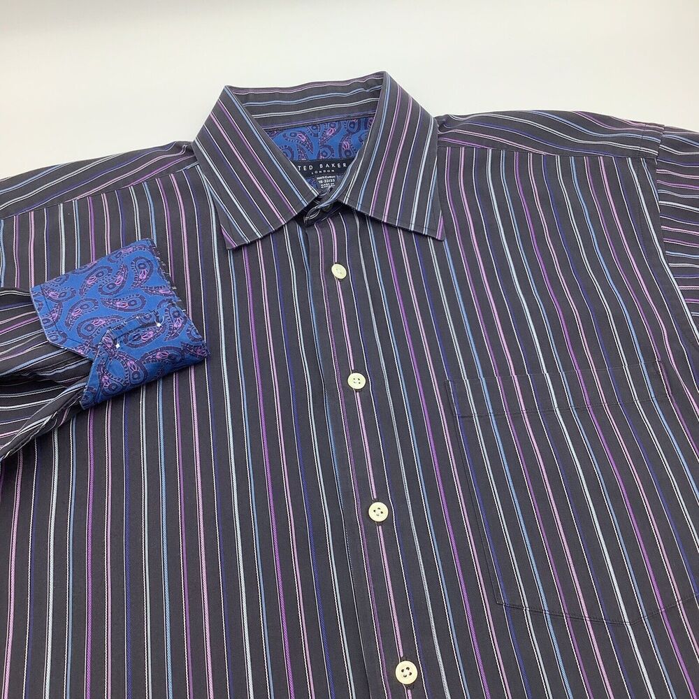 Ted Baker London Mens Long Sleeve Button Up Shirt Striped Size 16 32/33